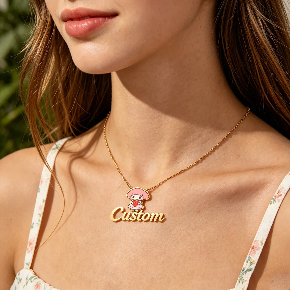 

Pink Custom Strawberry Melody Name Necklace for Women Stainless Steel Pendant Necklace Personalized Jewelry Birthday Party Gift