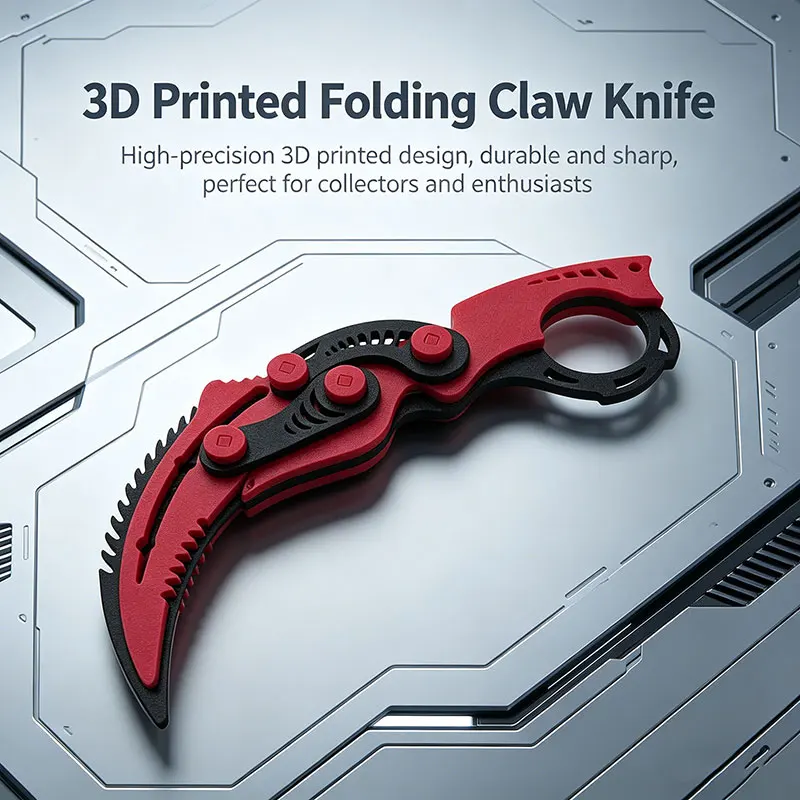 3D Printed Gravity Folding Claw Knife, Karambit Fidget Toy, Stress Relief Plastic EDC Decompression Toy , Cosplay Prop