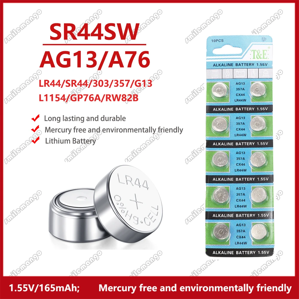 

40-200PCS A76 LR44 AG13 357 SR1154 LR1154 SR44 LR 44 1.5V Alkaline Batteries For Watch Calculator Toy Remote Button Coin Cell