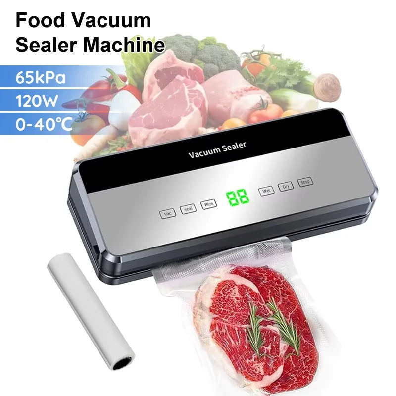 Sellador al Vacío Eléctrico para Alimentos, con Botón Táctil, para Alimentos Secos/Húmedos, Cortador Integrado, Máquina de Sellado al Vacío para Cocina
