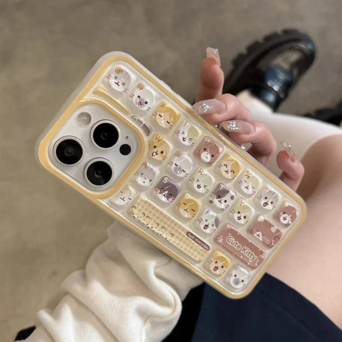 Compatible for Iphone 13 11 16 Case IPhone 16 11 14 12 15 13 Pro Max Cartoon Bread Lovely Kitten Cat Couple Keyboard Style Case