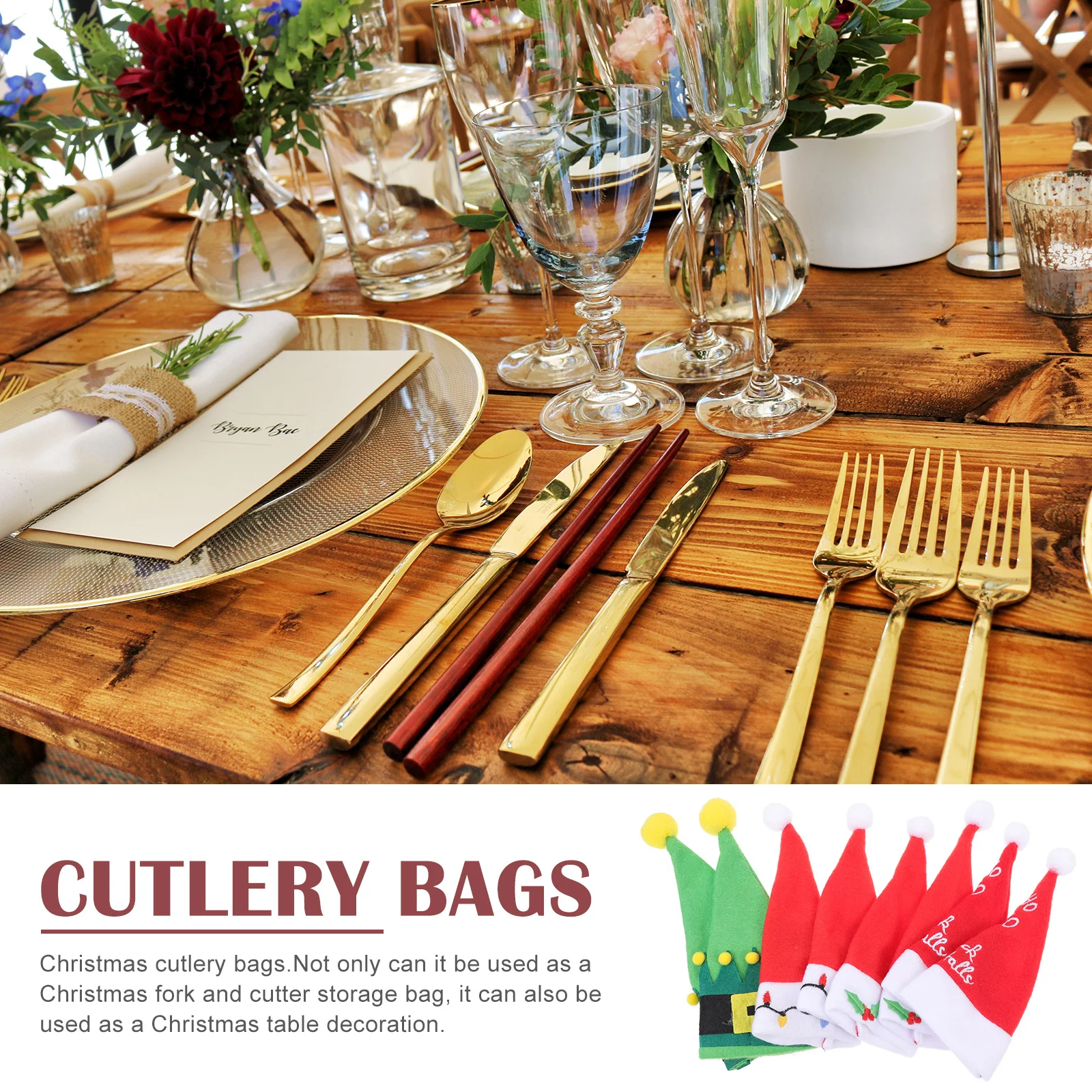 

8Pcs Premium Christmas Tableware Bag Non-Woven Cutlery Cover Dining Decor Tableware Pocket Cutlery Holder Mini Fork Cutter Cover