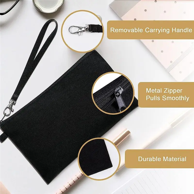 doyou 10Pack Sublimation Blank Cosmetic Bags Makeup Bags with Wristband for DIY Craft Zipper Pencil Bags White 8.3 x 5.1 In