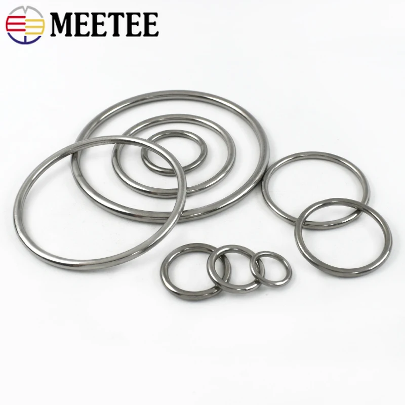 Meetee 2/5Pcs Stainless Steel O Ring Buckle Adapter Belt Metal Buckles 15-100mm Seamless Circle Carabiner Rings Dog Collar Clasp
