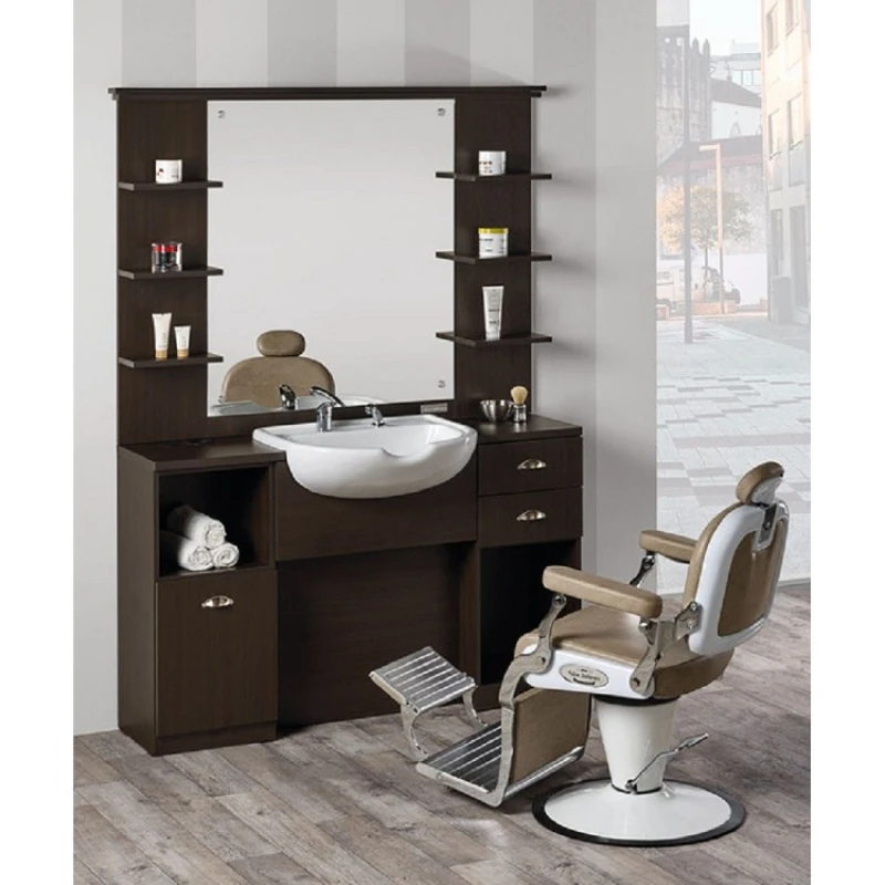 Customized mirror counter Barber Shop Equipment beauty hair Stations single Side hair cut kiosk