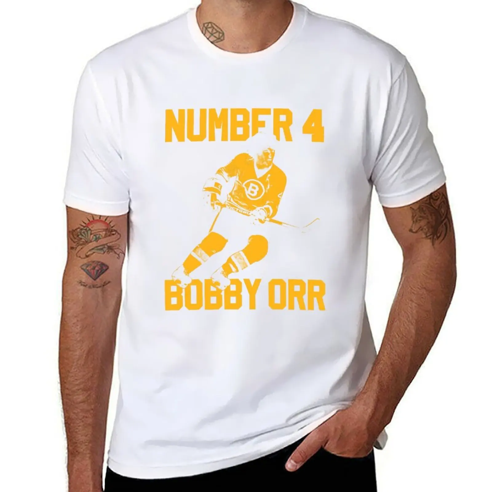 

Bobby Orr Number 4 - The Yellow Stencil T-Shirt t shirts for man pack white man t shirt cotton high quality T-Shirt