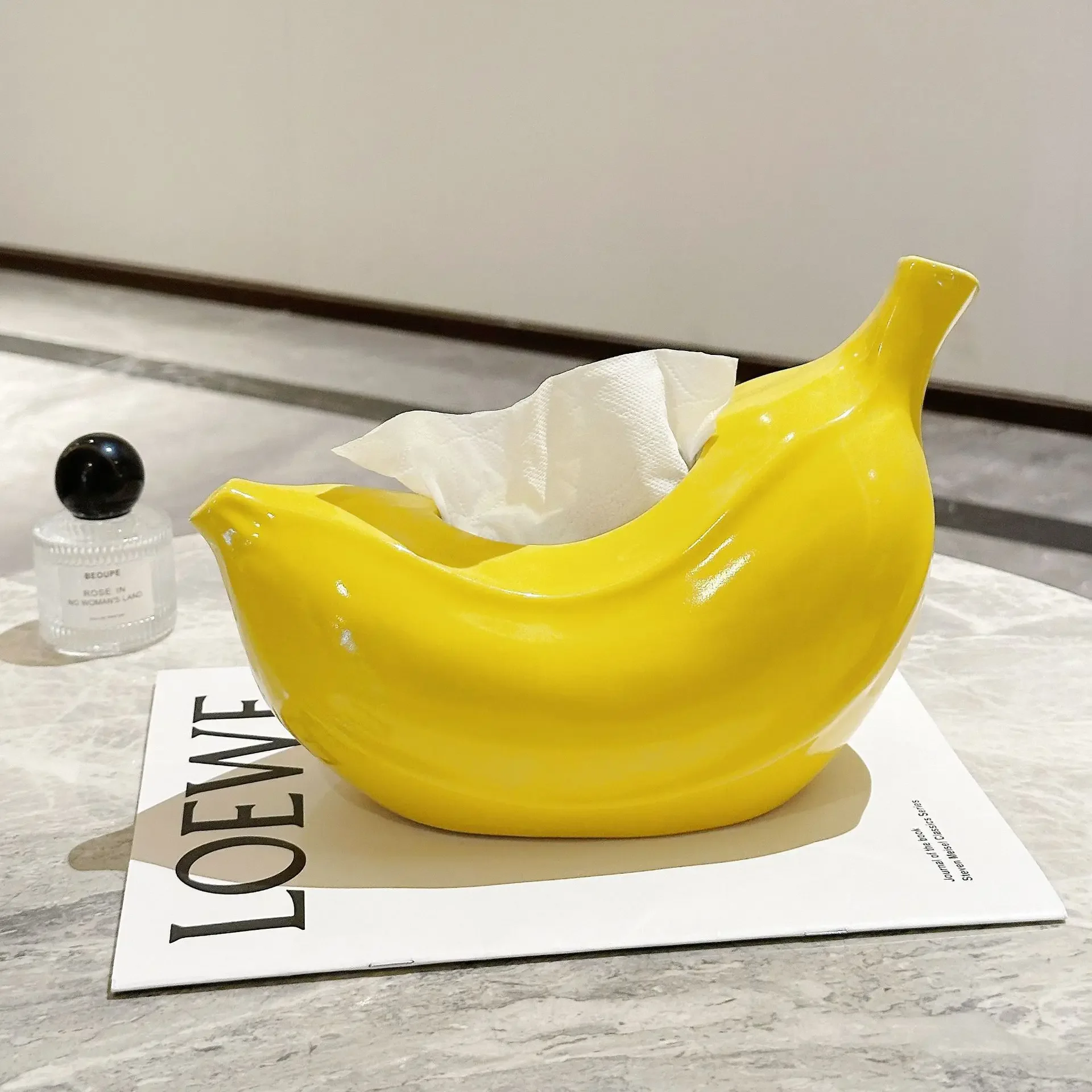 Ceramic Creative Banana Tissue Box Living Room Coffee Table Home Decoration Dopamine Paper Drawer Box Anti Anxiety Ornament