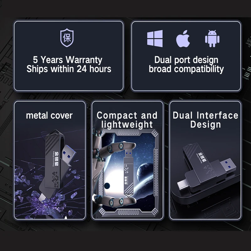 Kingchuxing 고속 솔리드 스테이트 Type-c USB 플래시 드라이브 128GB 256GB 512GB 모바일 하드 디스크 듀얼 인터페이스 USB 플래시 드라이브 1TB