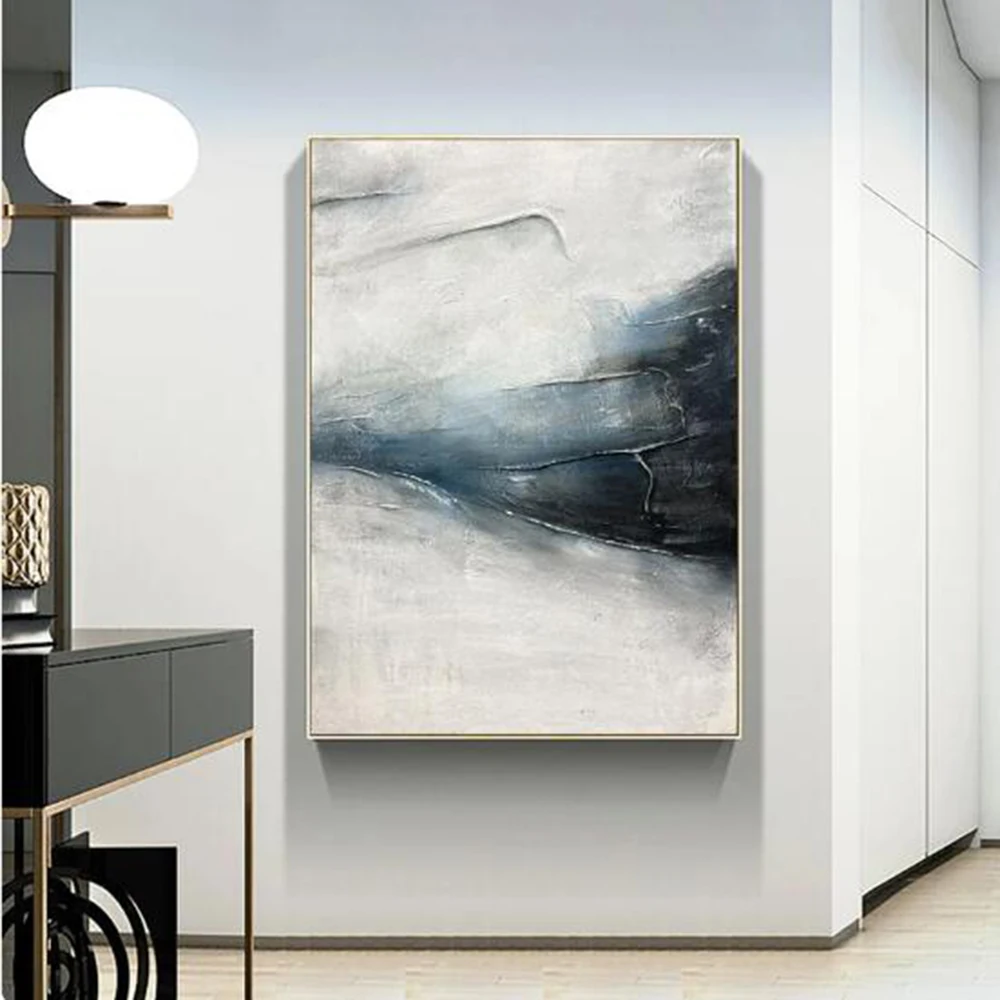 Hand Painted Oil Painting Large Blue Grey Minimalist Oil Painting Original Modern Painting Boho Living Room Wall Art Home Decor