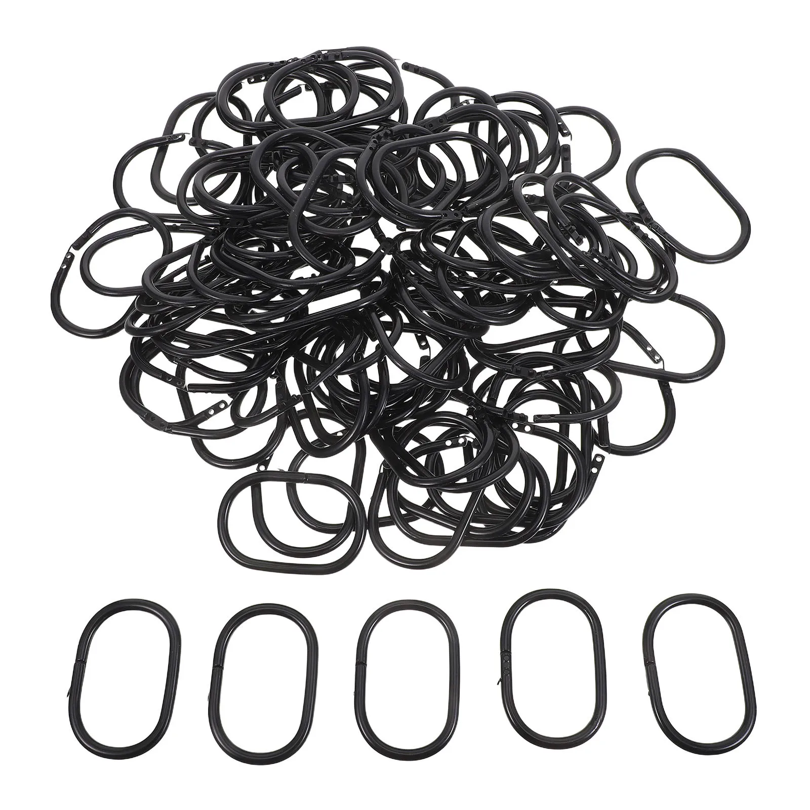 

100Pcs Black Plastic Shower Curtain Rings Easy Glide Hooks for Bathroom and Living Room Decor Window Hardware Clip Rings