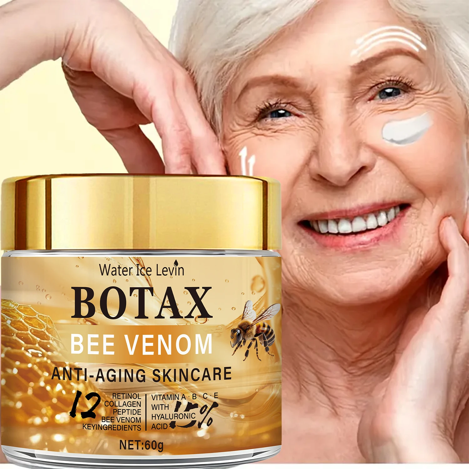 Crème au venin d'abeille Botax - Traitement des rides profondes, rajeunissement et action raffermissante de la peau avec Collagen Water Ice Levin. 60g.