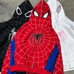 New Gothic Dark Spider Print Hooded Cardigan Women's Zip Loose Jacket Tops Woman