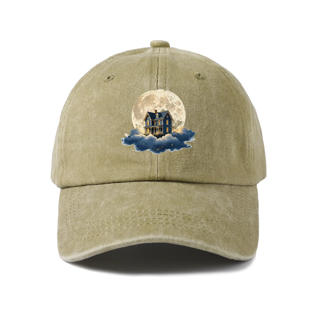 Whale and Moon Graphic Baseball Cap, Vintage Washed Adjustable Unisex Dad Hat, Casual Gift
