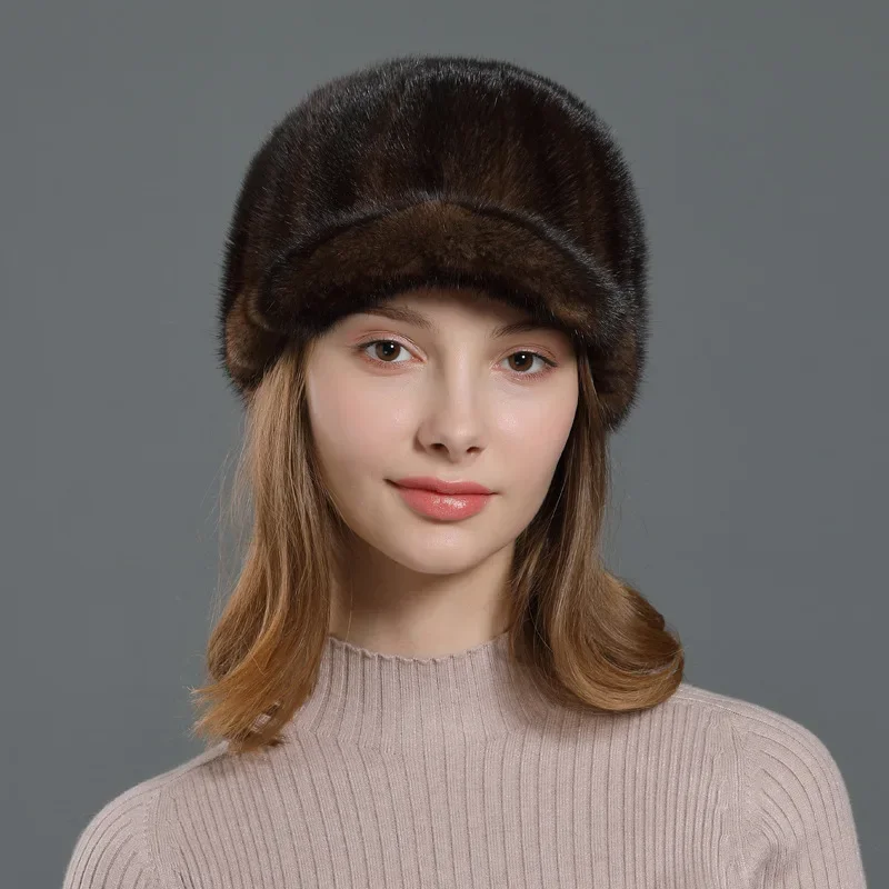 

Mink Fur Hat Autumn and Winter Women's Thickened Warm Mink Fur Hat Knight Hat Winter Fur