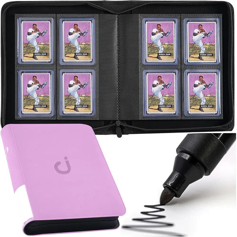 Premium Business 4-Grid Zipper Card Album PU Leather 128-Pocket Hard Case Binder for Pokémon PTCG Sports Star Cards