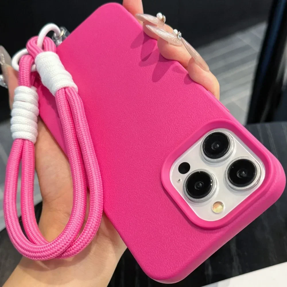 Leather Texture Phone Case with Hand Wrist Strap For iPhone 16 Pro Max 15 14 Plus 13 12 11 XS XR X Wristband Soft TPU Back Cover view 4