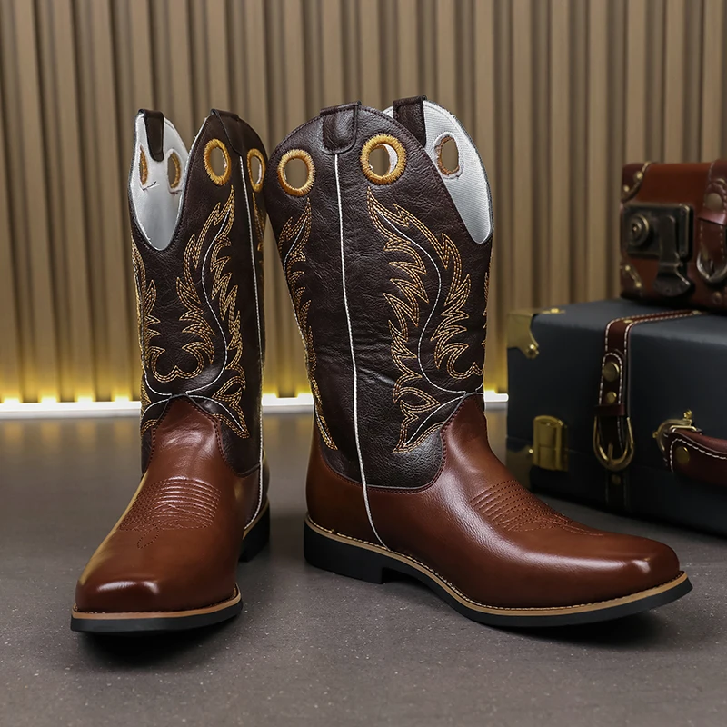 

2025 Fashionable European and American Style Autumn Knight Boots High Quality Men's Comfortable Ankle Embroidered High Boots