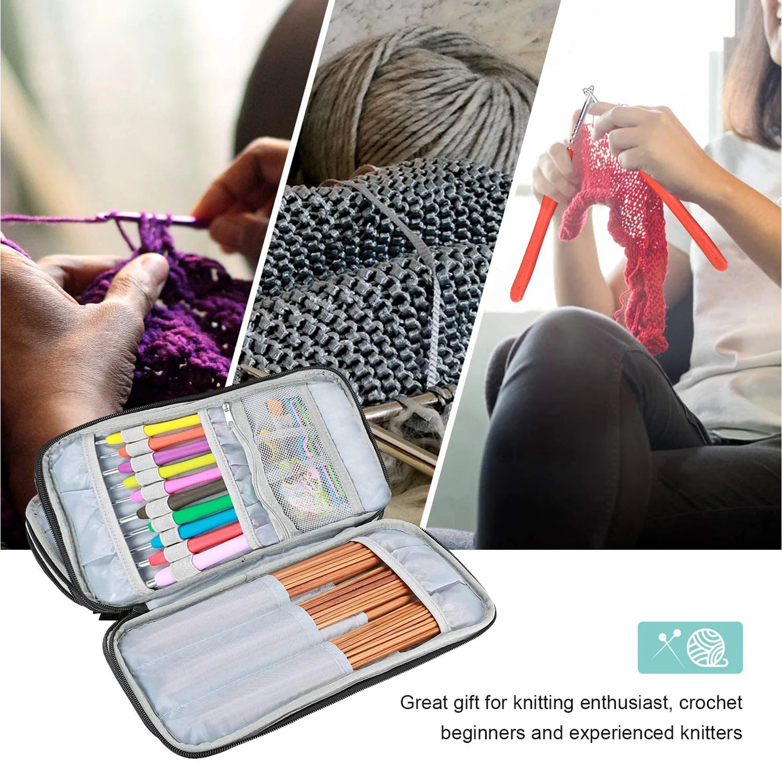 

Knitting Tool Bag 600D Oxford Cloth Large Capacity For Crochet Hooks Knitting Needles Organizer Storage Pouch Dark Blue