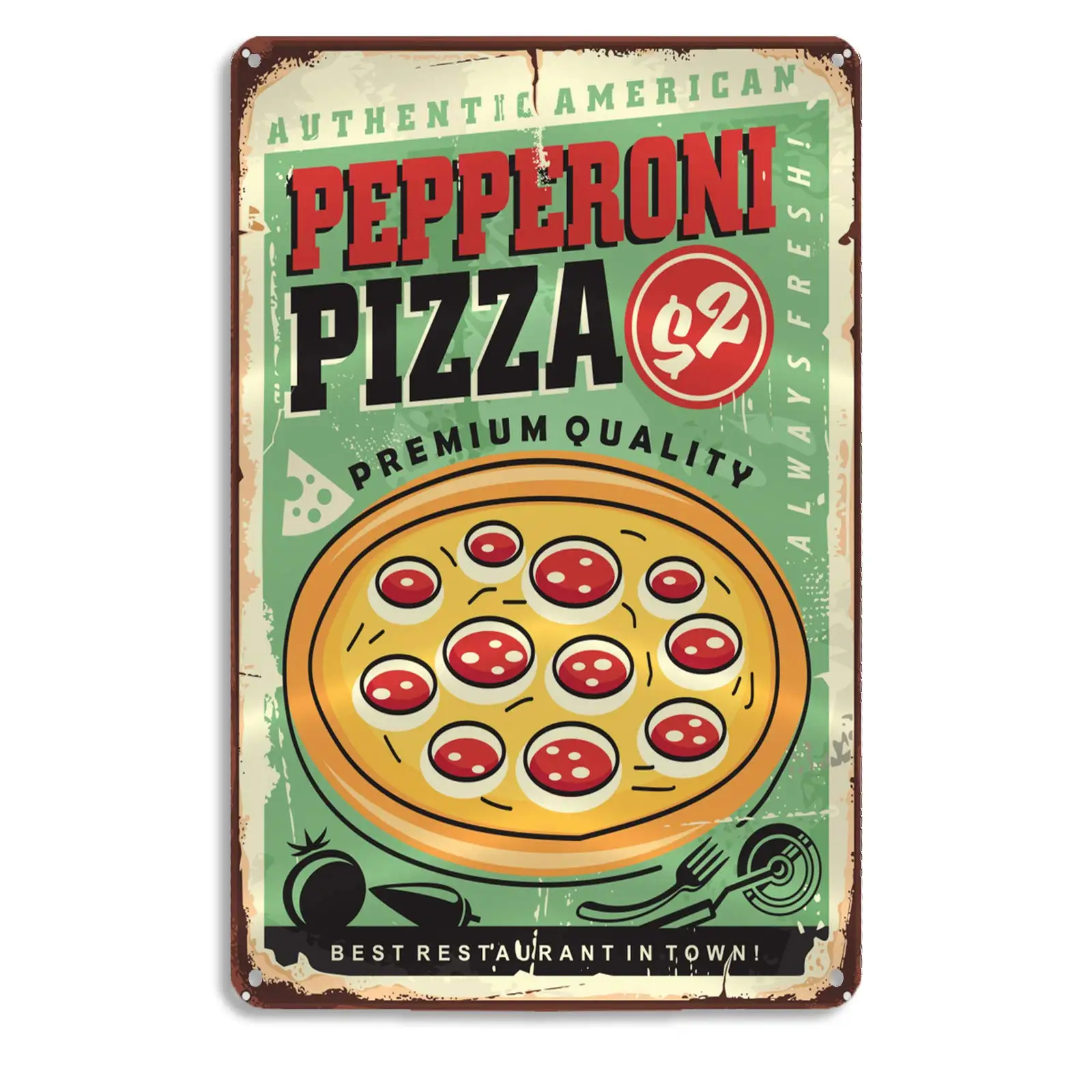 Lesiker Vintage Tin Signs American Pepperoni Pizza Metal Bar Pub Poster 12