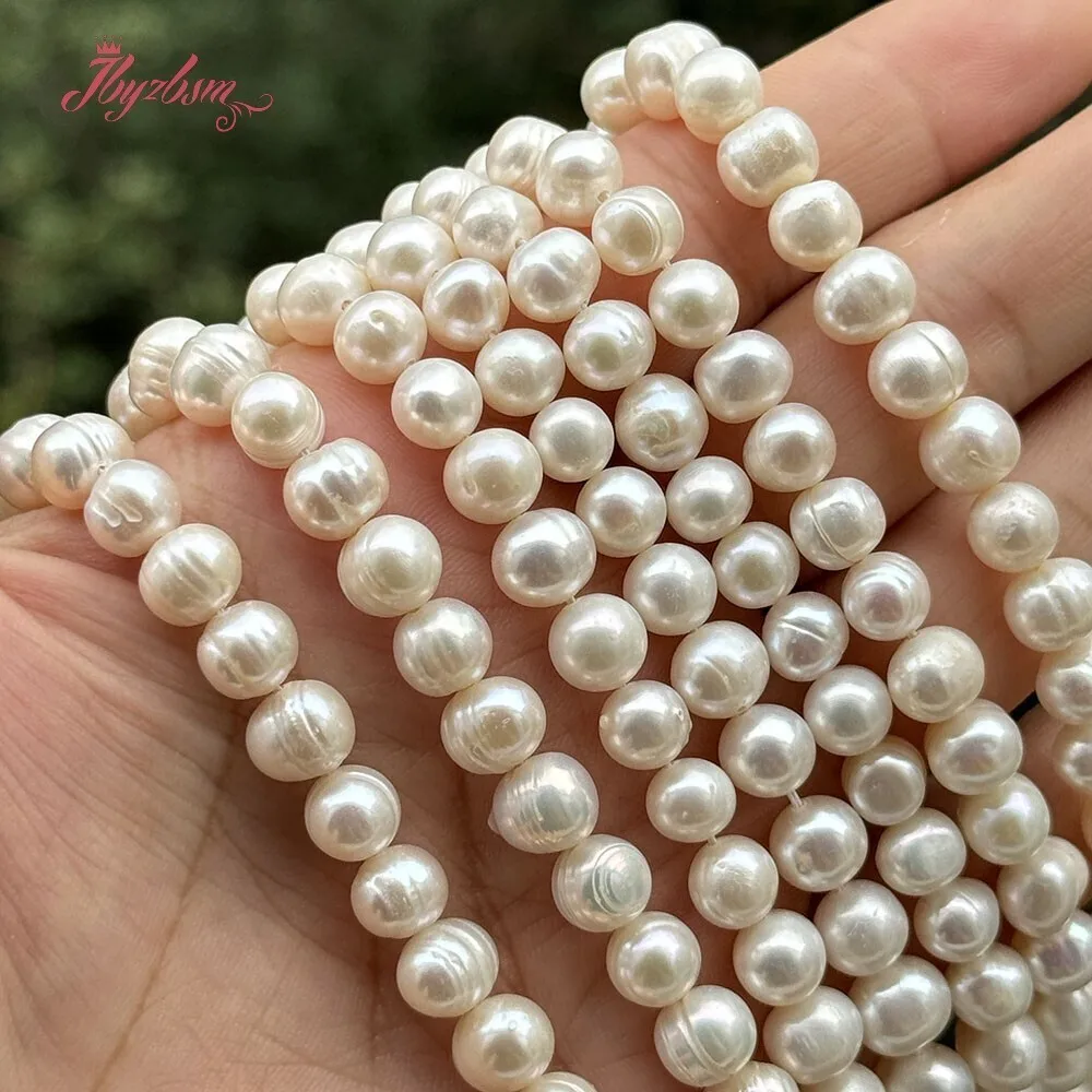 Round Natural White Freshwater Pearl Pearl Stone Beads 15 inches for DIY Women Classical Necklace Bracelet Jewelry Making 7-8mm