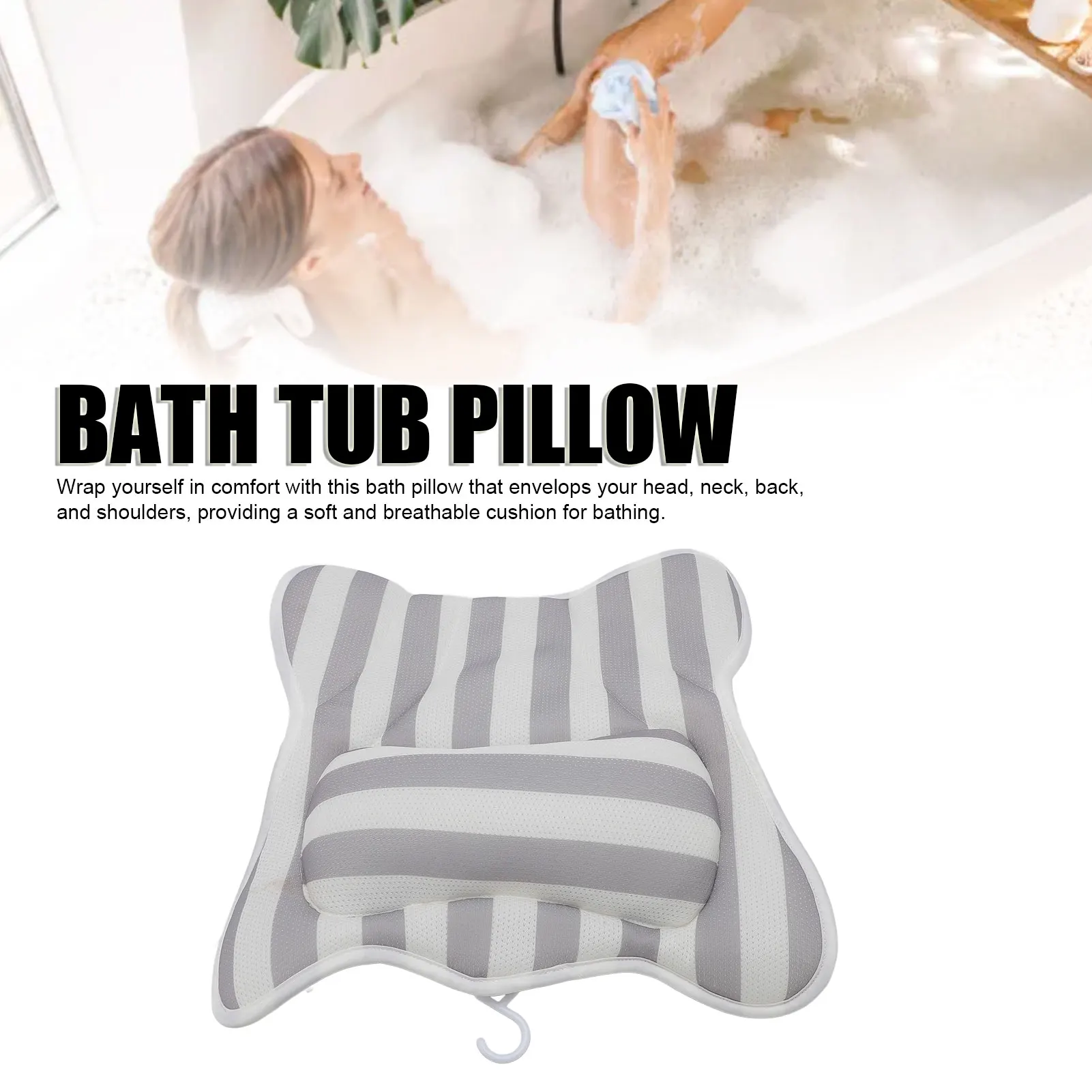 Bath Pillow for Tub Neck Back Support Slip Resistant Bathtub Pillow for Soaking Tub 6 Suction Cups Soft for Straight Back Tubs