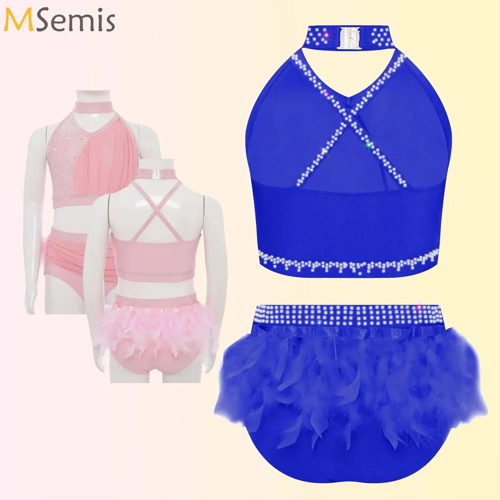 

Kids Girls Sparkly Ballet Dance Sets Rhythmic Gymnastics Figure Skating Costume Outfits for Modern Latin Jazz Stage Performance