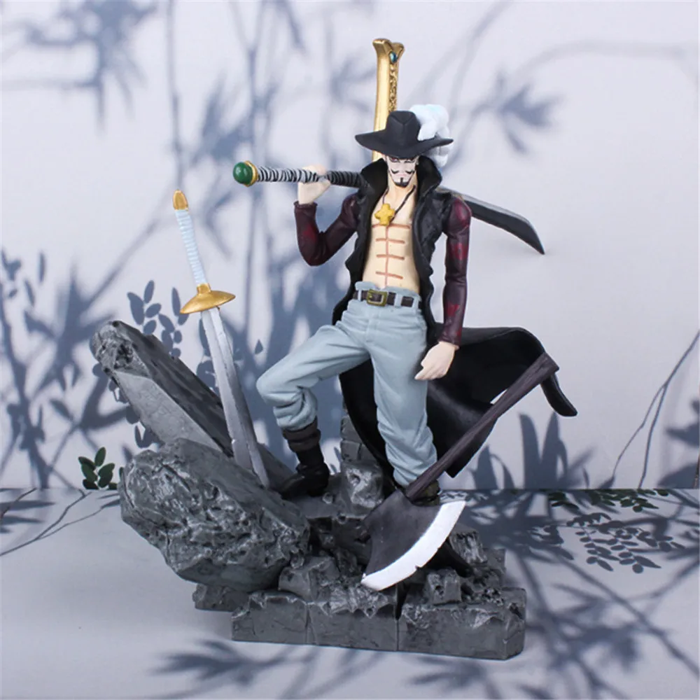 16cm Anime One Piece Dracule Mihawk Battle Ver. PVC Action Figure Statue Model With Sword Collection Toys Doll Gifts