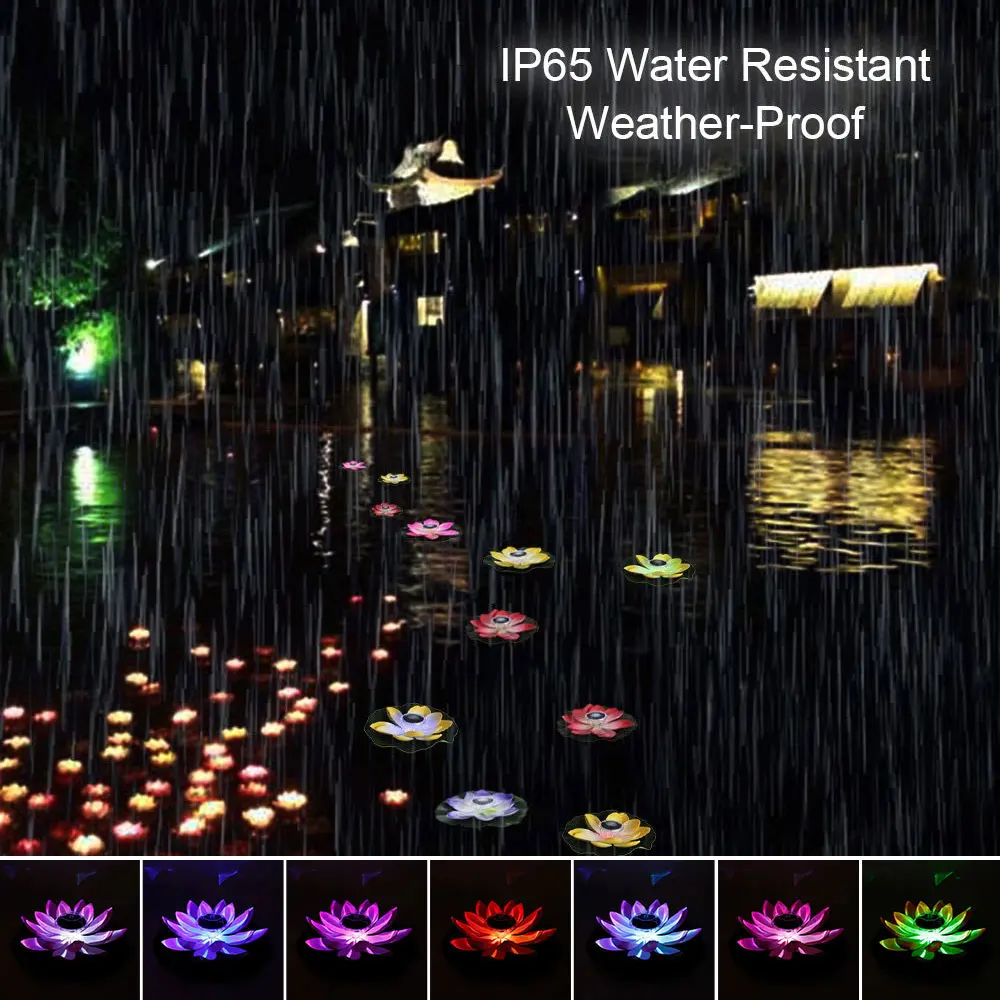 Floating Lotus Light Solar Powered Lotus Lamp with 7 Colors RGB LED Light Waterproof Lotus Light Water Floating Lotus Night Lamp