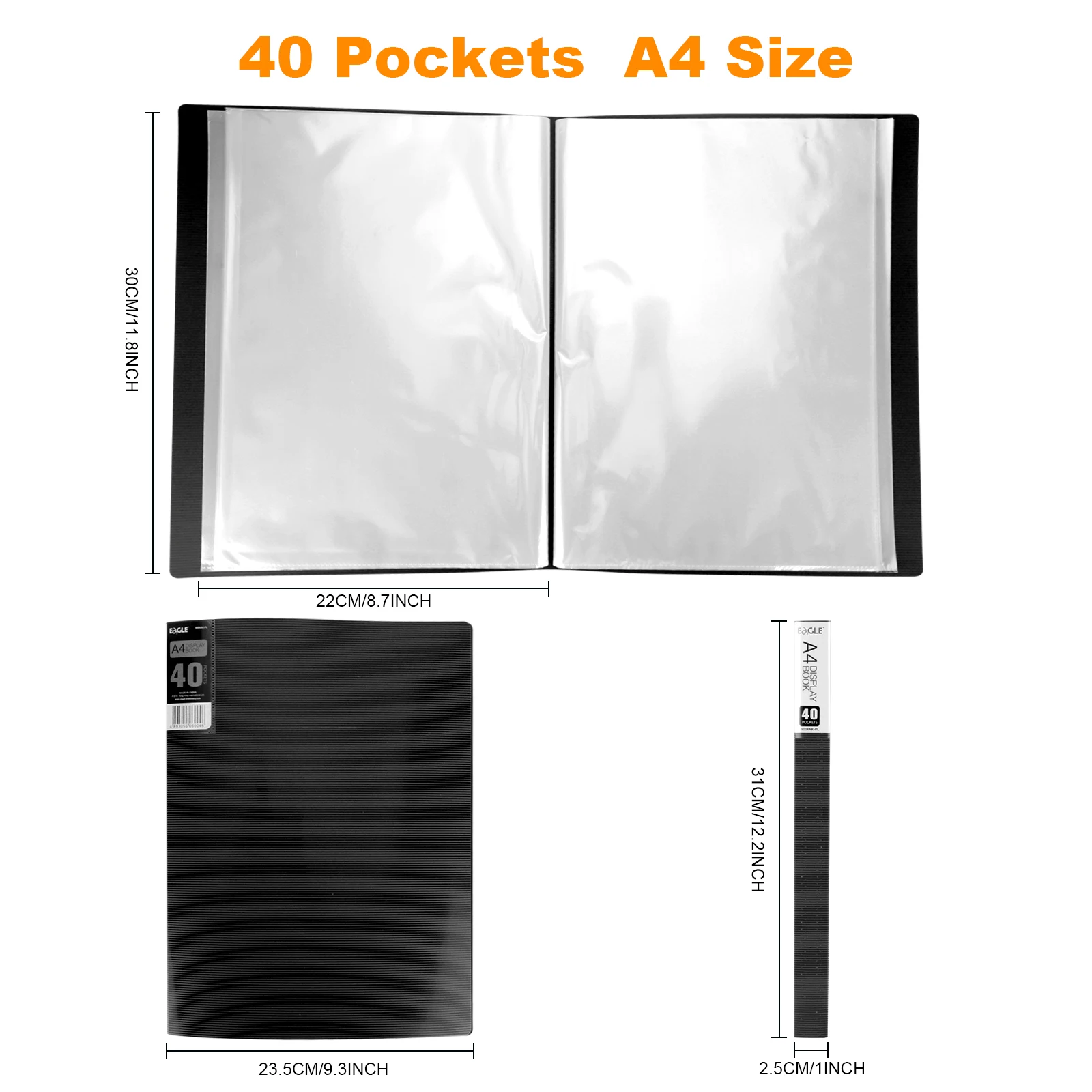 A4 Display Book 40-Pocket Art Portfolio Folder Displays 80-Page Artwork Photo Document Certificates