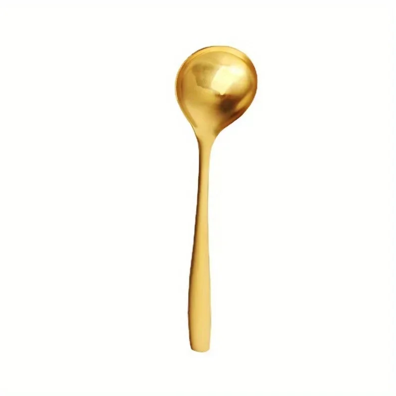 2pcs Golden Stainless Steel Large Spoons, for Hot Pot, Soup, Porridge - Long Handles, Elegant Kitchen & Dining Utensils,Spoon 5