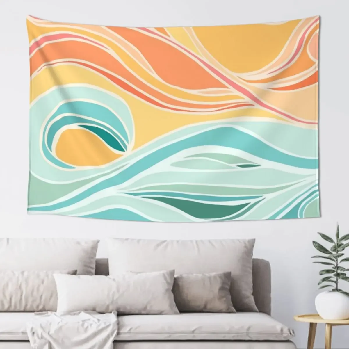 Sea Breeze, Minimal Nature Ocean Photography, Scenic Landscape Pastel Luxe Tapestry Hanging Wall Tapestry