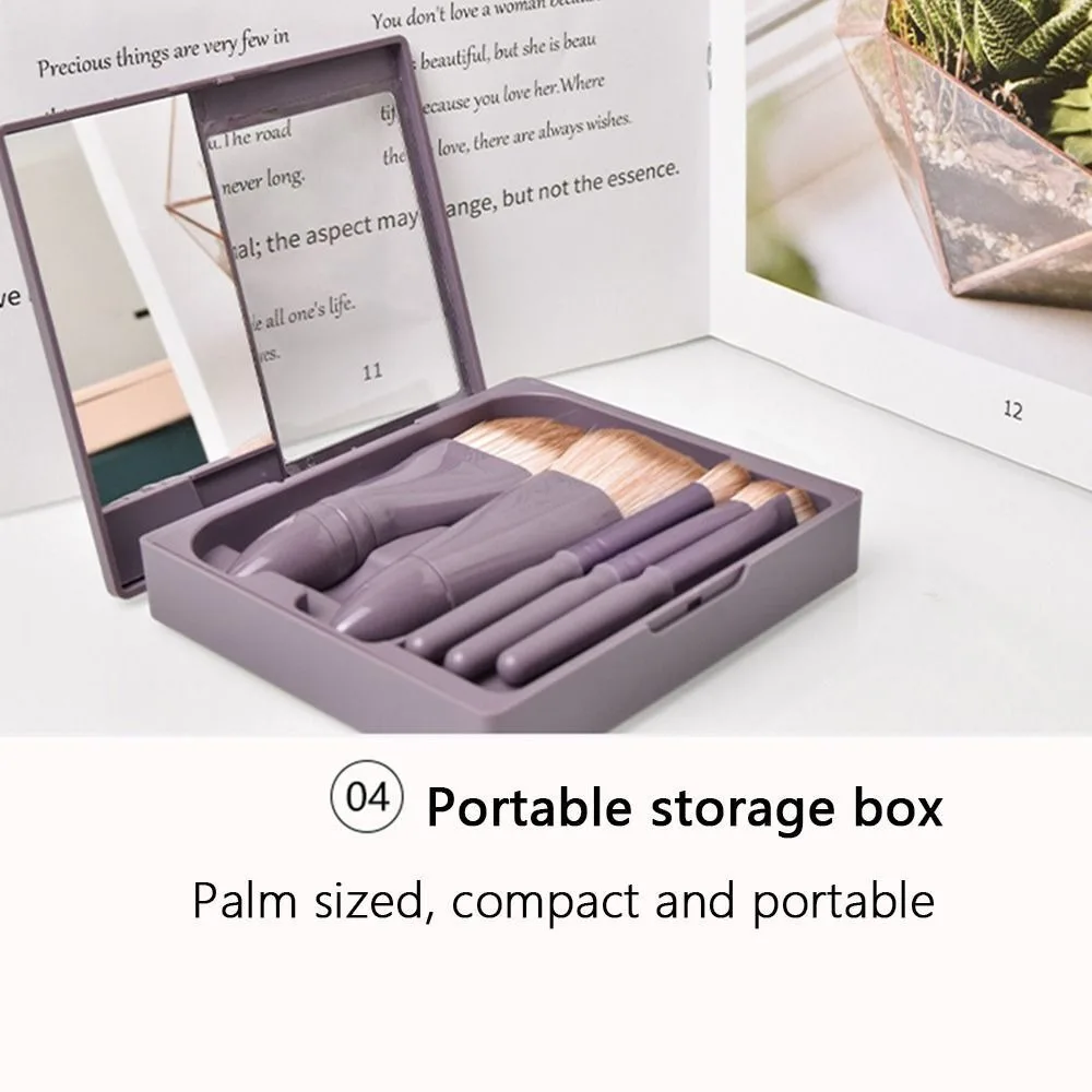 ชุดแปรงแต่งหน้าพกพาสำหรับผู้หญิง 5 ชิ้น แปรงแต่งหน้าเนื้อนุ่ม น้ำหนักเบา ชุดแปรงแต่งหน้าขนาดเล็ก แปรงอายแชโดว์