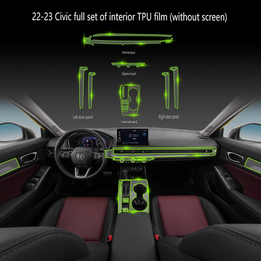

For Honda Civic 2022 2023 Tpu Transparent Film Car Interior Sticker Center Control Navigation Door Protection Car Accessories