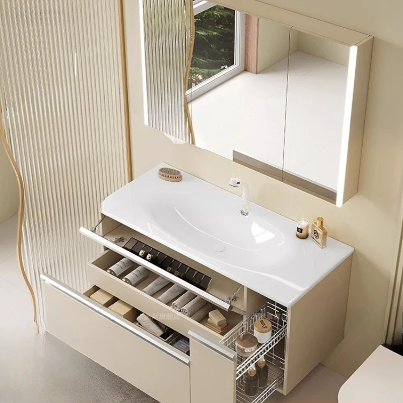 

Intercontinental Japanese-style large storage bathroom cabinet combination line, drawer pull basket wash table, ceramic