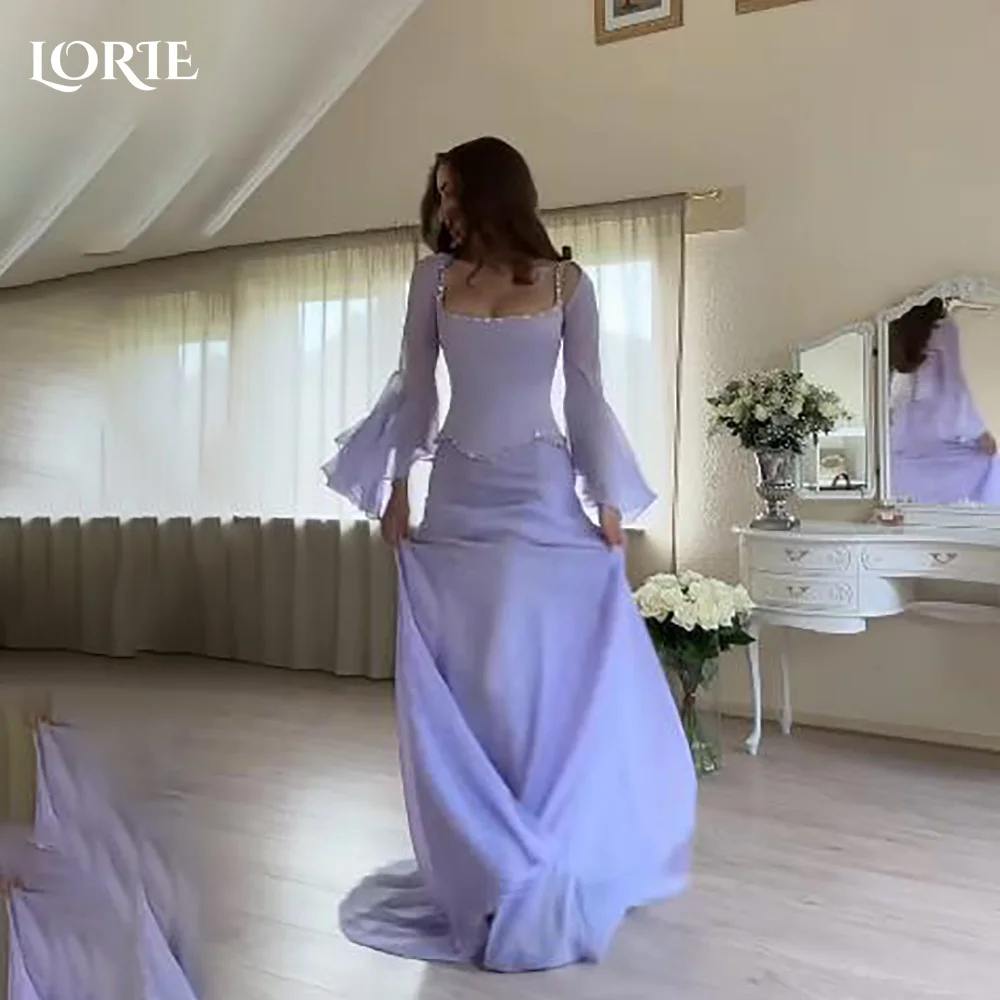 

LORIE Shiny Satin Mermaid Evening Dress Pearls Flared Sleeve A-Line Bobycon Prom Dress Sexy Party Gown Customized Brithday Dress
