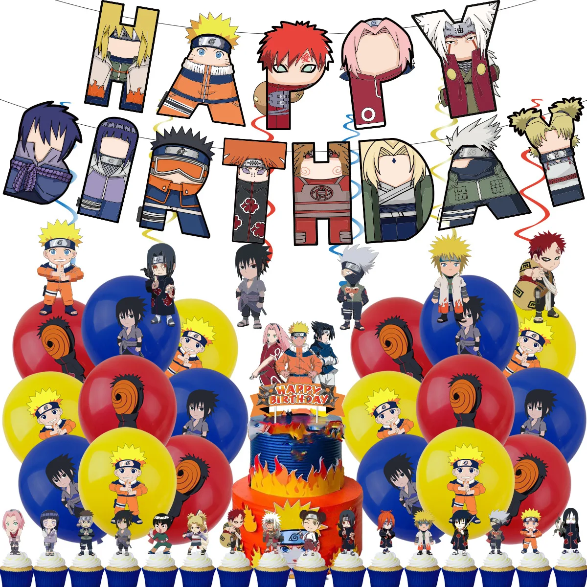 New Naruto Theme Party Supplies Set Anime Boys Man Birthday Cake Decoration Banner Tablecloth Plate Balloons Toys Gifts