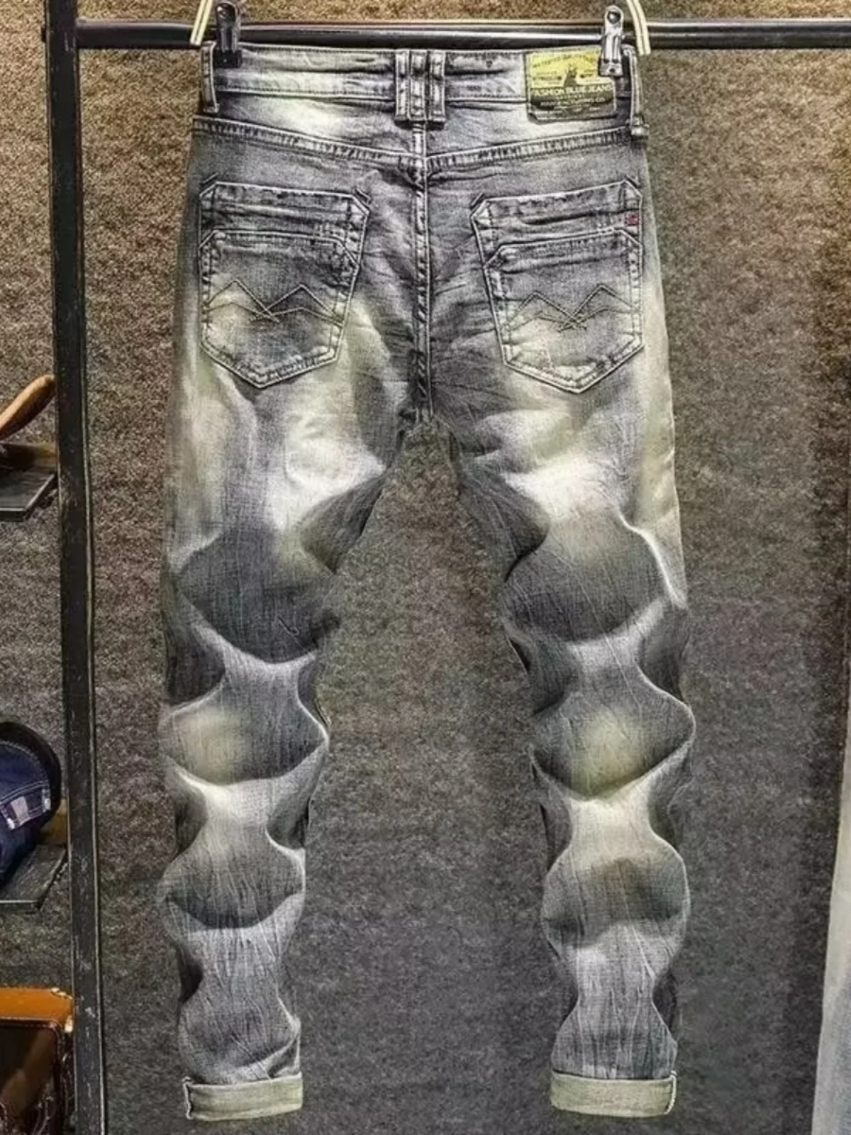 High-End-Herren-Jeans mit schmaler Passform, Retro-Stil, Frühling und Herbst, Baumwolle, Stretch-Denim, antibakteriell, lässig, erschwinglich, gerades Bein...