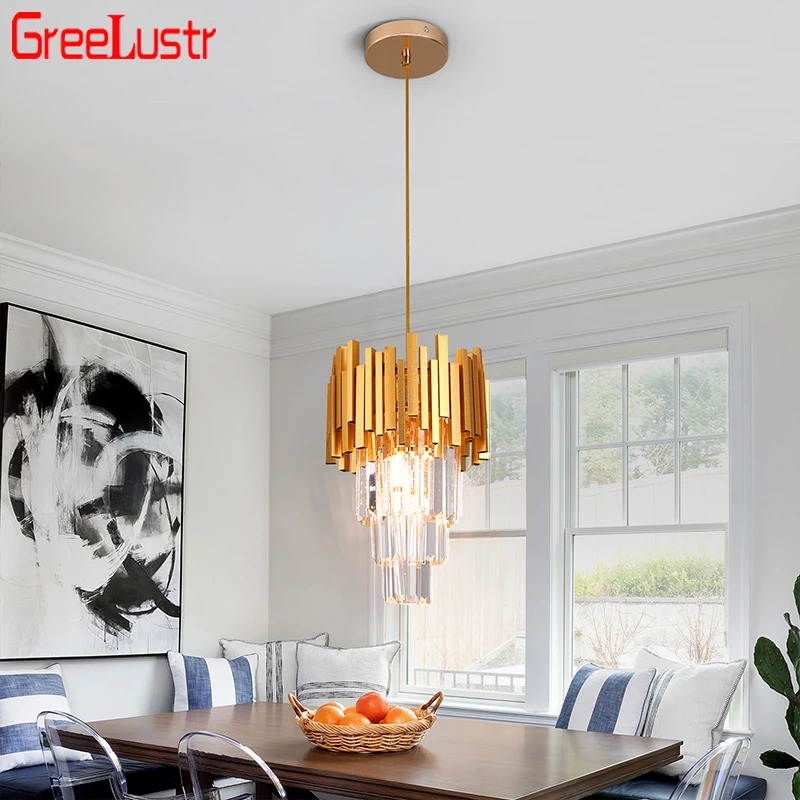 

Modern Led Pendant Lights Gold Crystal Chandelier Ceiling Lamp Flush Mount Light Luminarias Dining Room Plafonniers Lustre Lamps