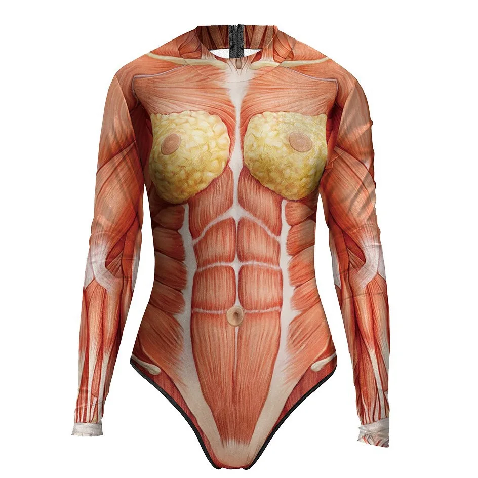 

Funny Human Body 3D Print Halloween Scary Party Cosplay Bodysuit For Women Costumes Playsuits Clothes