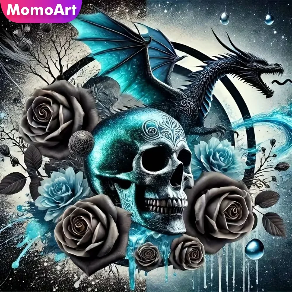 Momoart 5D DIY Diamond Mosaic Skeleton Horror Pattern for Adults Beginners Painting Flower Cross Stitch Dinosaur Unique Gift