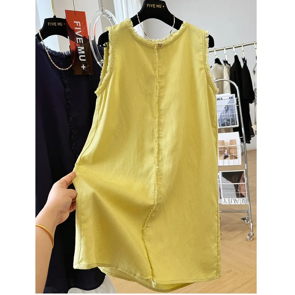 Sommer Baumwolle Leinen Ärmelloses Kleid frauen Lose Faul Stil Weste Quaste Robe Oberbekleidung Casual Pendeln Vestidos N862