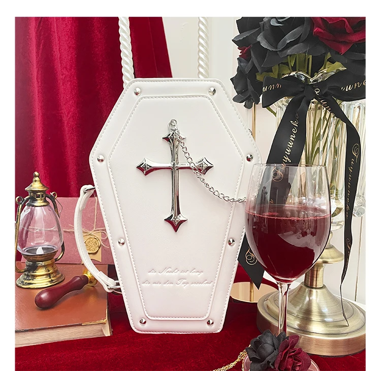 حقيبة يد للهالوين كوس باللونين الأبيض والأسود ثقافة فرعية على الطراز القوطي عبر سلسلة لوليتا حقيبة يد نسائية رائعة على الموضة حقيبة كروس