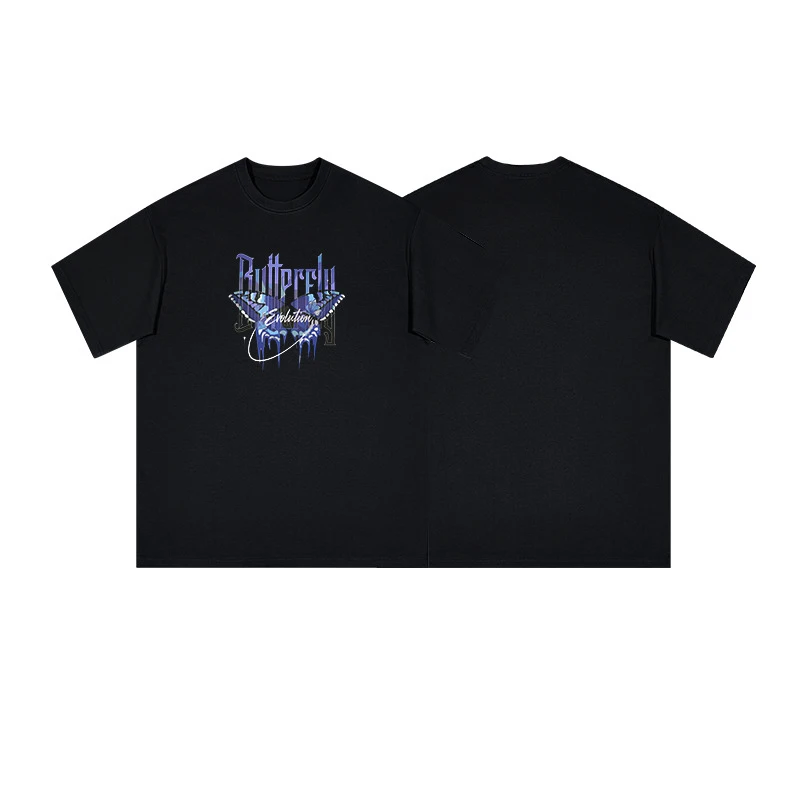 فراشة إلكتروني طباعة أسود قصير الأكمام الموضة العصرية عادية فضفاض تي شيرت مجسم المرأة تنوعا جولة الرقبة قاعدة طبقة القمم