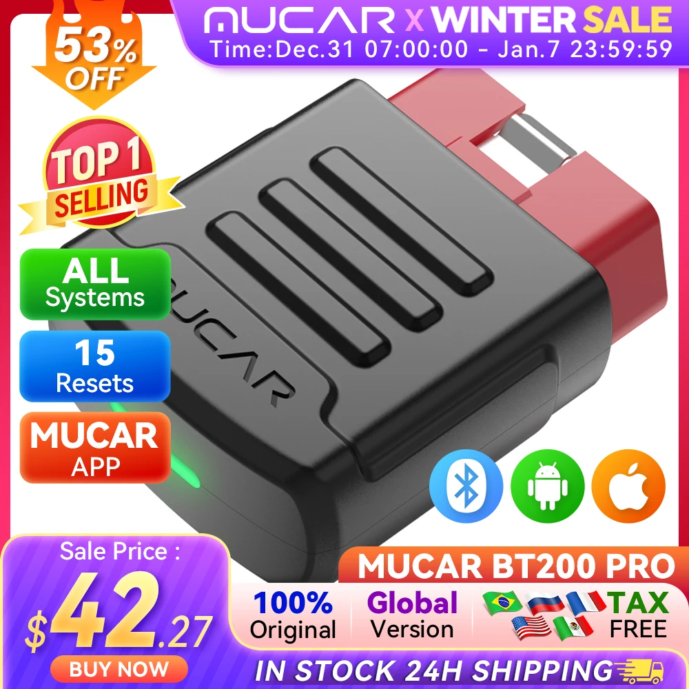 MUCAR BT200 BT200 PRO OBD2 Bluetooth Scanner Automotive Car Diagnostic Tools Auto Obd 2 Tester 15 Reset Free Update Diagnosis