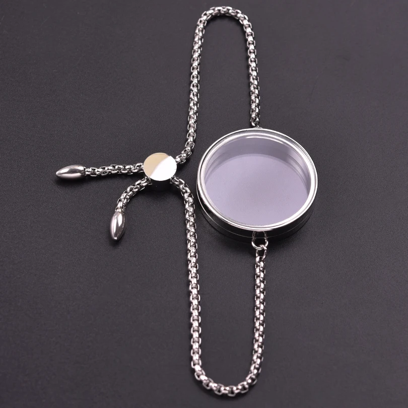 1Pc 15-30mm Round Flotantes Ashes Holder Medallon Pendant Bracelet Stainless Steel Glass Reliquary Locket Men Pulsera Jewelry