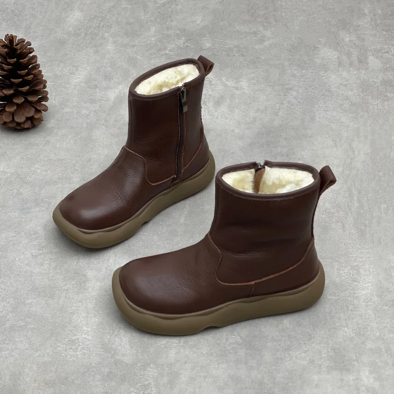 

GKTINOO/2020 зимние новые теплые хлопковые ботинки из натуральной кожи, удобные женские короткие ботинки на толстой подошве с боковой молнией