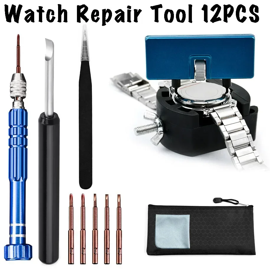 12pcs Watch Battery Change Tool Kit to Open Watches Watch Back Case Opener Professional Watchmaker Tools Kit for Watch Repair