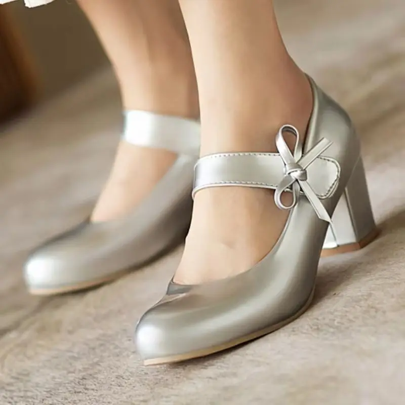 

Женские туфли Мэри Джейн на блочном каблуке, весна 2024, роскошные свадебные туфли на каблуке белого, золотого, розового, серебристого, черного цвета, женские большие размеры 45