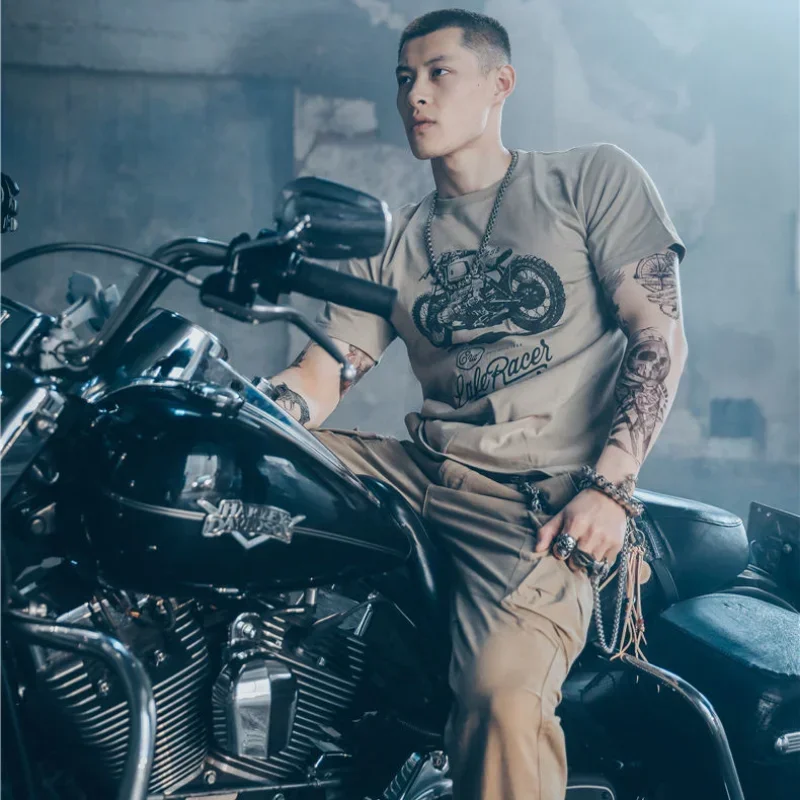 

Men's T-shirt Muscles Top Graphic Streetwear O Neck Male Tee Shirts Motorcycle Yellow Clothes Basic High Quality Chic S Kpop