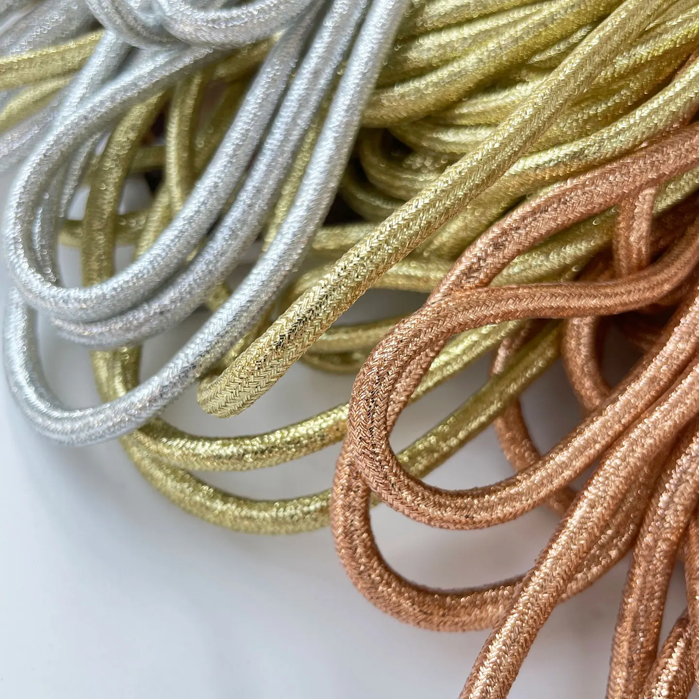 5mm Gold, Silver, Black, and White Round Cord, Gold and Silver Thread Cord, Slightly Elastic Cotton Core Cord, Material for Pants Cuffs and Hat Cords